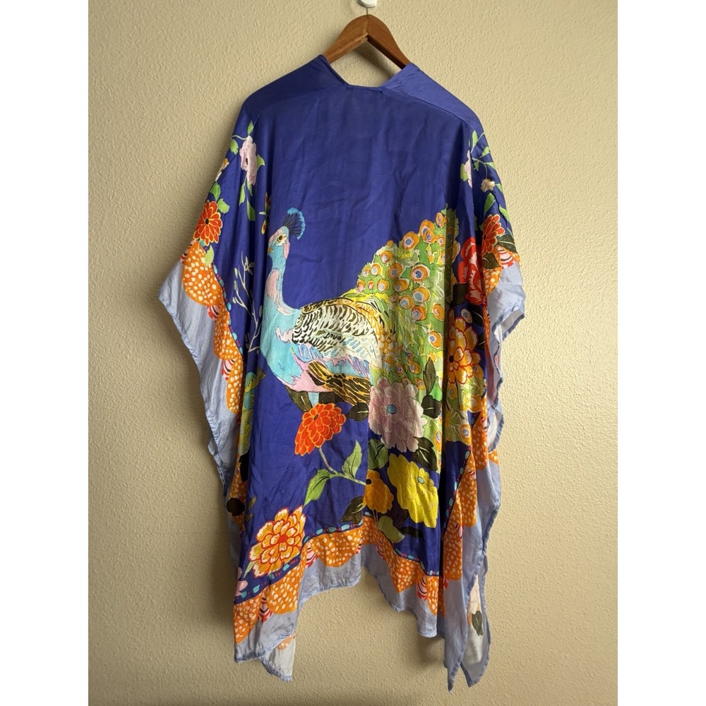 Margot Elena Peacock Kimono Wrap 100%Bemberg Artsy Vibrant Oversize Lagenlook OS - Picture 8 of 8